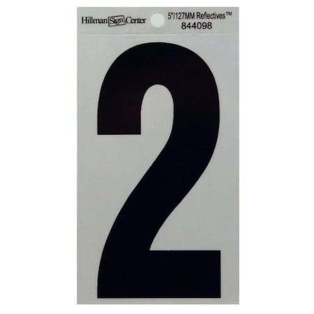 Hillman HILLMAN 5 in. Reflective Black Vinyl Self-Adhesive Number 2 1 pc, PK6 844098